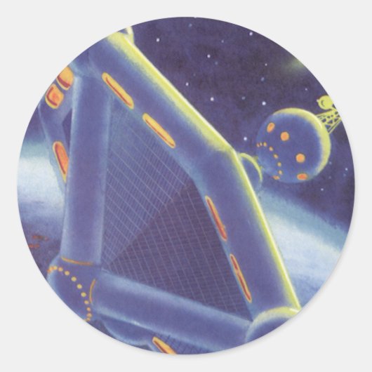 Klassieke Sciencefiction Om de Aarde Cirkelend Rui Ronde Sticker (Voorkant)