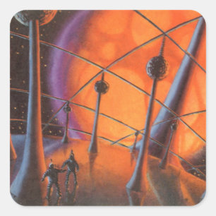 Klassieke sciencefiction, oranje zon en buitenaard vierkante sticker