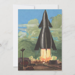 Klassieke sciencefiction, raket vertrekt van de aa