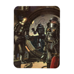 Klassieke sciencefictionastronauten op een ruimtew magneet