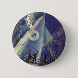Klassieke Sciencefictionastronauten op Raketschip Ronde Button 5,7 Cm