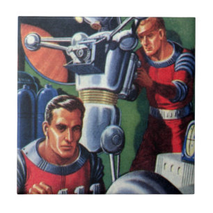 Klassieke sciencefictionastronauten repareren een  tegeltje