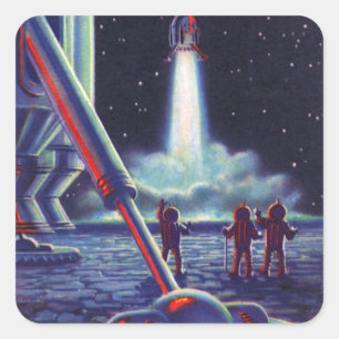 Klassieke Sciencefictionbuitenaardse Wezens Zwaaie Vierkante Sticker