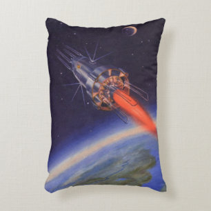 Klassieke sciencefictionraket in de ruimte boven d accent kussen