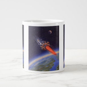 Klassieke sciencefictionraket in de ruimte boven d extra grote mok