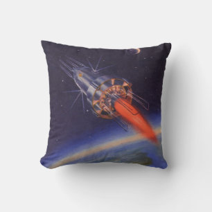 Klassieke sciencefictionraket in de ruimte boven d kussen