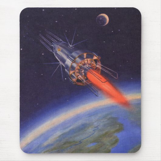 Klassieke sciencefictionraket in de ruimte boven d muismat (Voorkant)