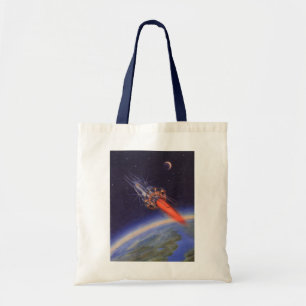 Klassieke sciencefictionraket in de ruimte boven d tote bag