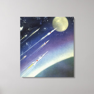 Klassieke sciencefictionraketten in de ruimte per  canvas afdruk