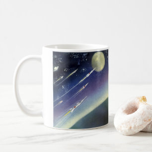 Klassieke sciencefictionraketten in de ruimte per  koffiemok