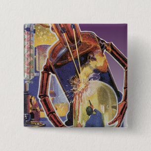 Klassieke Sciencefictionrobot met Laserstraalogen Vierkante Button 5,1 Cm