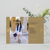 Klassieke Script Afstuderen Green & Gold Foil Folie Uitnodiging (Staand Voorkant)