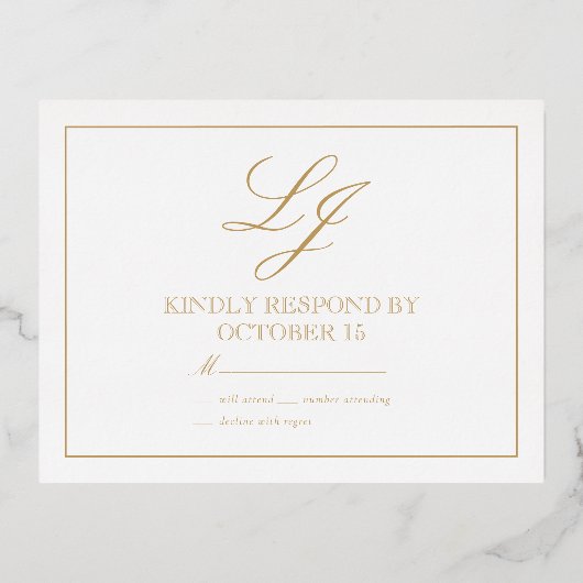 Klassieke Script Calligrafie Monogram Bruiloft RSV Folie Uitnodiging Briefkaart (Achterkant)