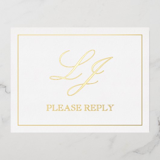 Klassieke Script Calligrafie Monogram Bruiloft RSV Folie Uitnodiging Briefkaart (Voorkant)