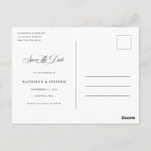Klassieke Script Calligraphy Elegant Save the Date Briefkaart (Achterkant)