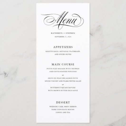 Klassieke Script Calligraphy Weddenrenmenu Menu (Voorkant)