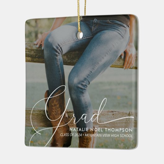 Klassieke Script Foto Modern Cool Graduation Party Keramisch Ornament (Links)