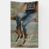 Klassieke Script Foto Modern Cool Graduation Party Spandoek (Verticaal)