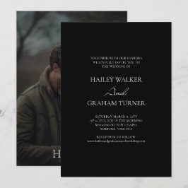 Klassieke Script kalligrafie zwart foto bruiloft Kaart