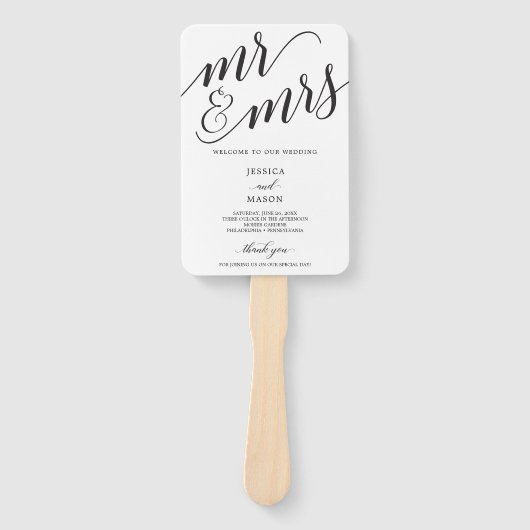 Klassieke Script Mr en Mrs Wedding Program Fan Handwaaier (Voorkant)