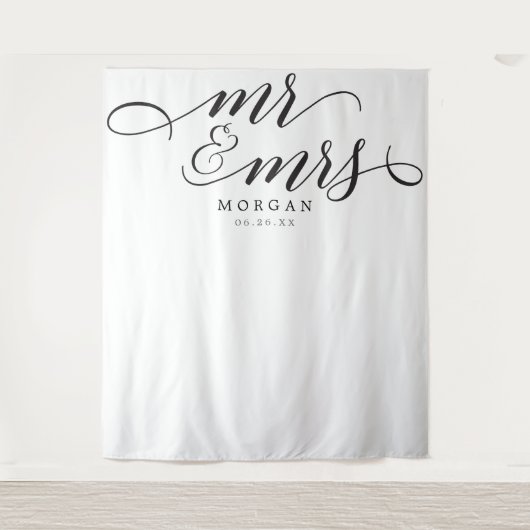 Klassieke Script Mr & Mrs Trouw Achtergrond Banner Wandkleed (Voorkant)