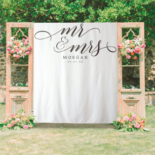 Klassieke Script Mr & Mrs Wedding Backdrop Banner Wandkleed