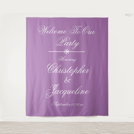 Klassieke Script Namen Photobooth Bruiloft Achterg Wandkleed (Voorkant)