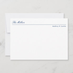 Klassieke script offset naam blauw gepersonaliseer notitiekaartje