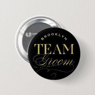 Klassieke Script Trouwpartij Team Bruidegom Knop Ronde Button 5,7 Cm
