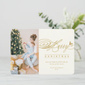 Klassieke scriptaserfoto van Merry Kerstmis Feestdagenkaart (Staand voorkant)