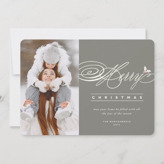 Klassieke scriptaserfoto van Merry Kerstmis Feestdagenkaart (Voorkant)