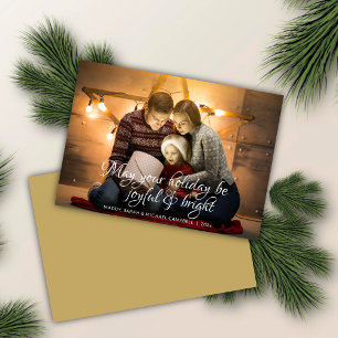 Klassieke Scripted Wish Muted Gold Foto Kerstmis Feestdagenkaart