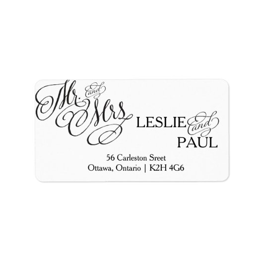 Klassieke Scroll lettertype bruiloft adres label (Voorkant)