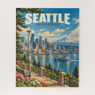 Klassieke Seattle Silhouet Mount Rainier Legpuzzel