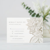 Klassieke Sierlijke Paisley Ivoor Goud Trouw RSVP Informatiekaartje (Staand voorkant)