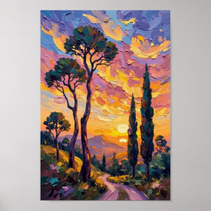 Klassieke Silhouet Kunst van Zonsondergang op het Poster