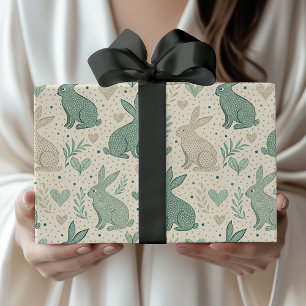 Klassieke Simpele Konijn Silhouetten Harten Patroo Cadeaupapier