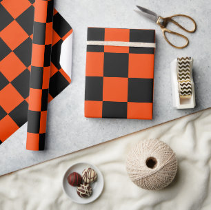 Klassieke Sinaasappel en zwarte checkers Cadeaupapier