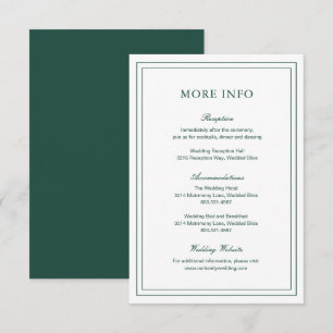Klassieke smaragdgroene elegante bruiloft informatiekaartje