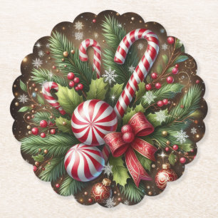 Klassieke snoepriet / pepermunt kerstgroen kartonnen onderzetters