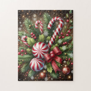 Klassieke snoepriet / pepermunt kerstgroen legpuzzel