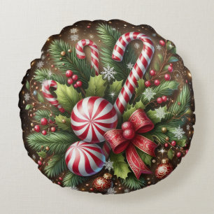 Klassieke snoepriet / pepermunt kerstgroen rond kussen