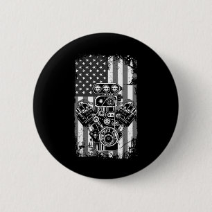 Klassieke Spierauto Zuiger Amerikaanse Vlag Grappi Ronde Button 5,7 Cm