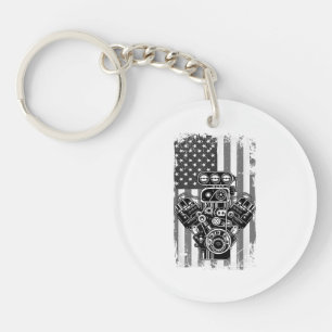 Klassieke Spierauto Zuiger Amerikaanse Vlag Grappi Sleutelhanger