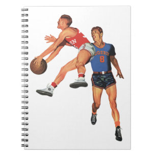Klassieke sport, basketballers in een wedstrijd notitieboek