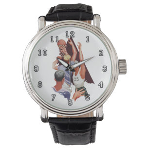 Klassieke sport, basketbalspelers in een wedstrijd horloge