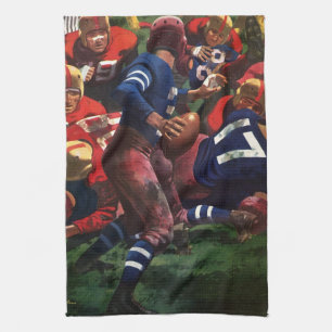 Klassieke sport voetbalspeler quarterback in spel theedoek