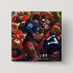 Klassieke sport voetbalspeler quarterback in spel vierkante button 5,1 cm
