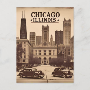 Klassieke stadsgezicht van Chicago Illinois Retro Briefkaart
