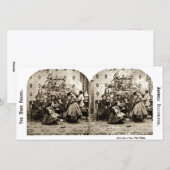 Klassieke stereoview - Kerstavond bij de boom Feestdagenkaart (Voorkant / Achterkant)